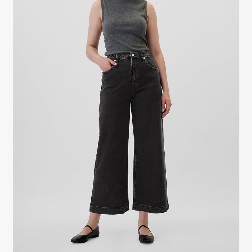 Women's GAP Black Wash High-Rise Wide-Leg Crop Jeans